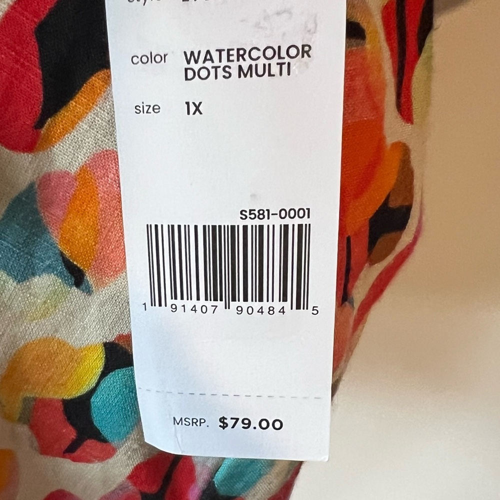 Liverpool Multicolor Printed Puff-Sleeve Blouse 1X watercolor dot NWT - Picture 11 of 11